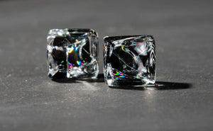 Stunning, Cool Square Shaped Black and Crystallized Glass Studs