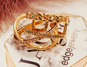 Infinity 18 k gold plated ring with stones OR 18k gold chains ring and stones