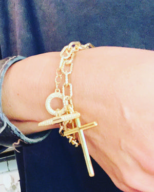24k gold layered bracelet with gold cross