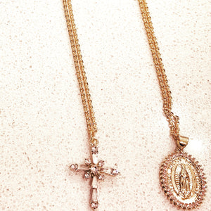 18k gold cross or Mother Mary necklaces