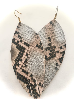 Neutral stunning snakeskin leather earrings
