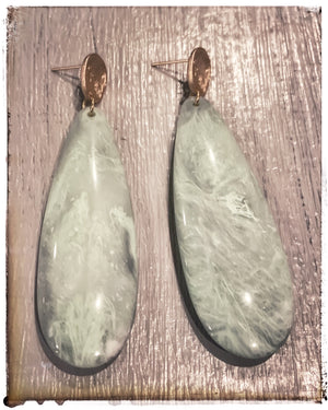 Mint green marbled stone and gold stud statement earrings