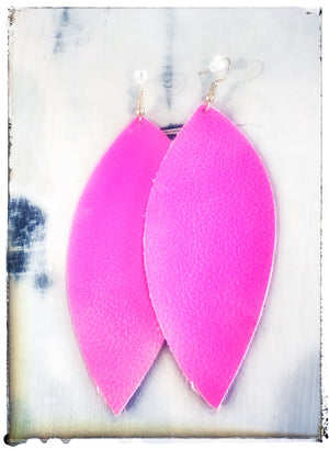 Magenta Pink leather earrings