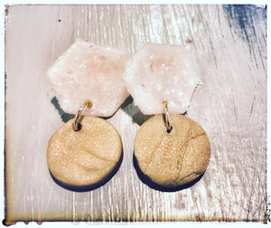 Elegant frosted sparkly white and gold earrings
