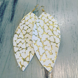 White and Gold foil crackle leather feathers
